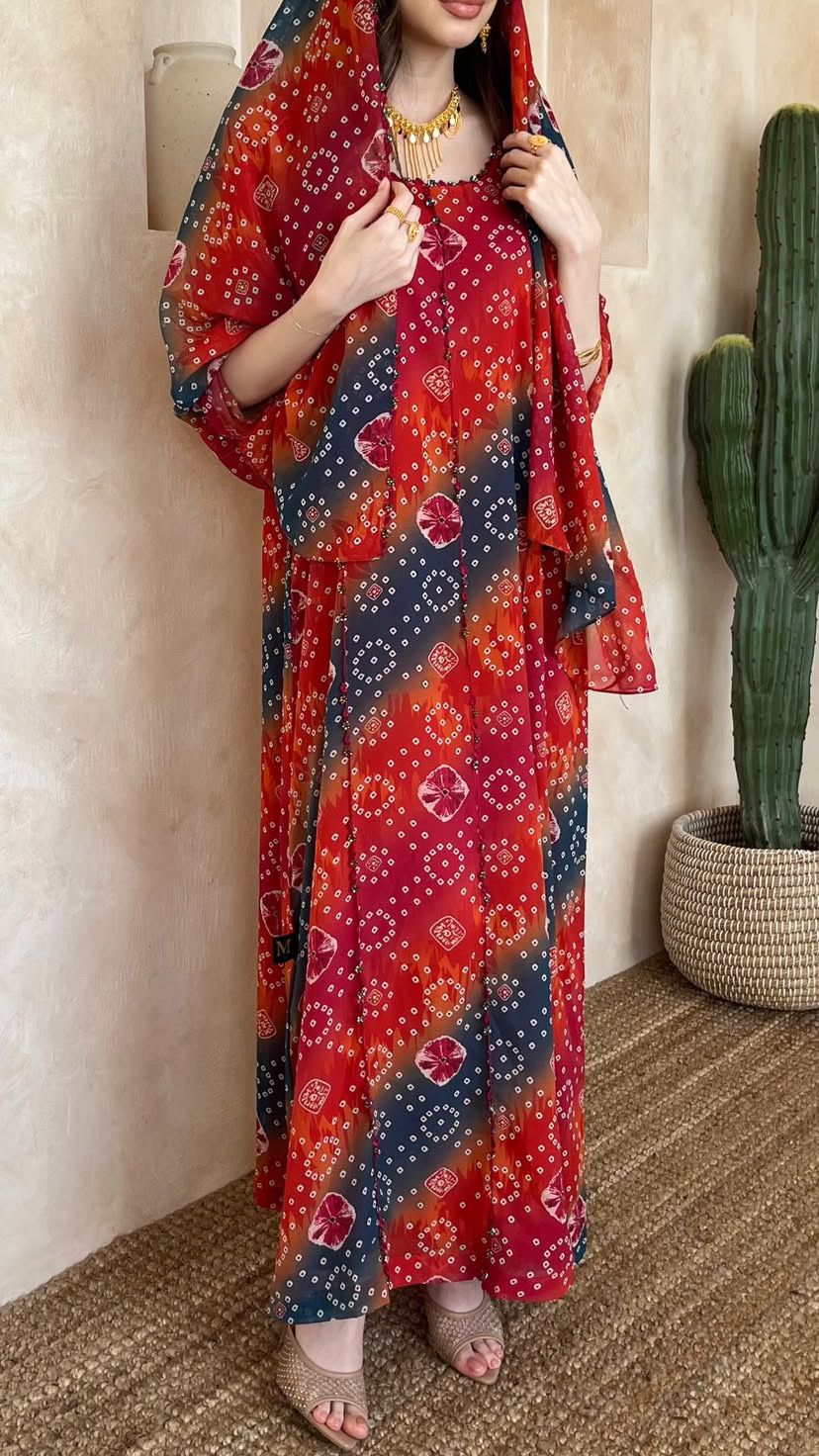 جلابية شيفون بالكورشيه الأحمر