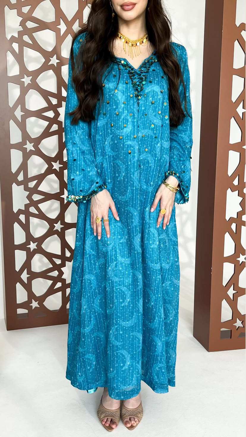 جلابية الشيفون الترتر البحري